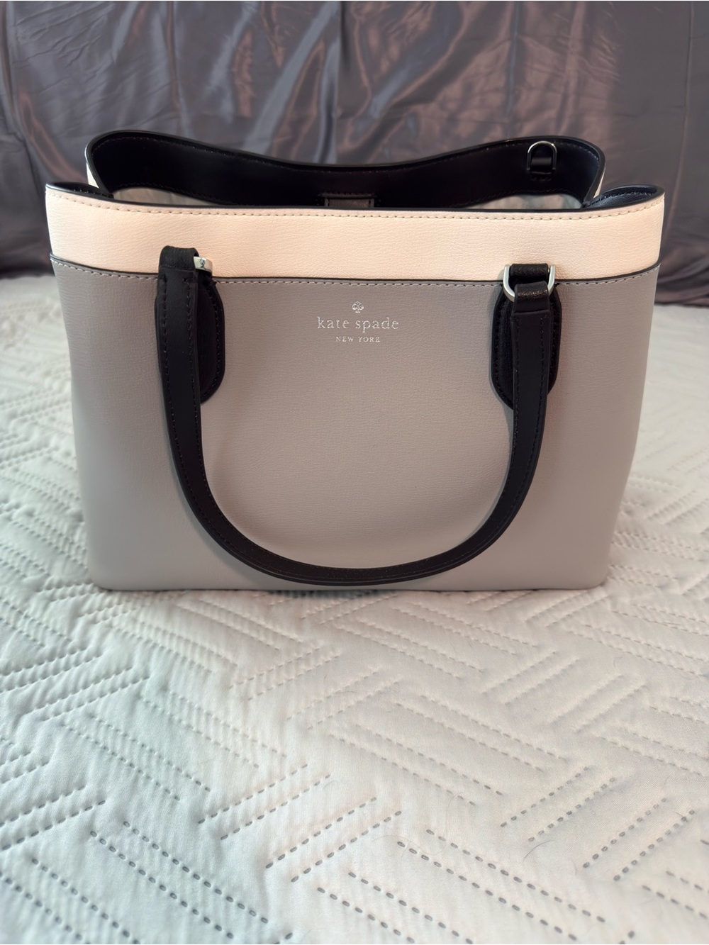 kate spade KE748 Two-Tone Satchel — Light Gray, White & Black